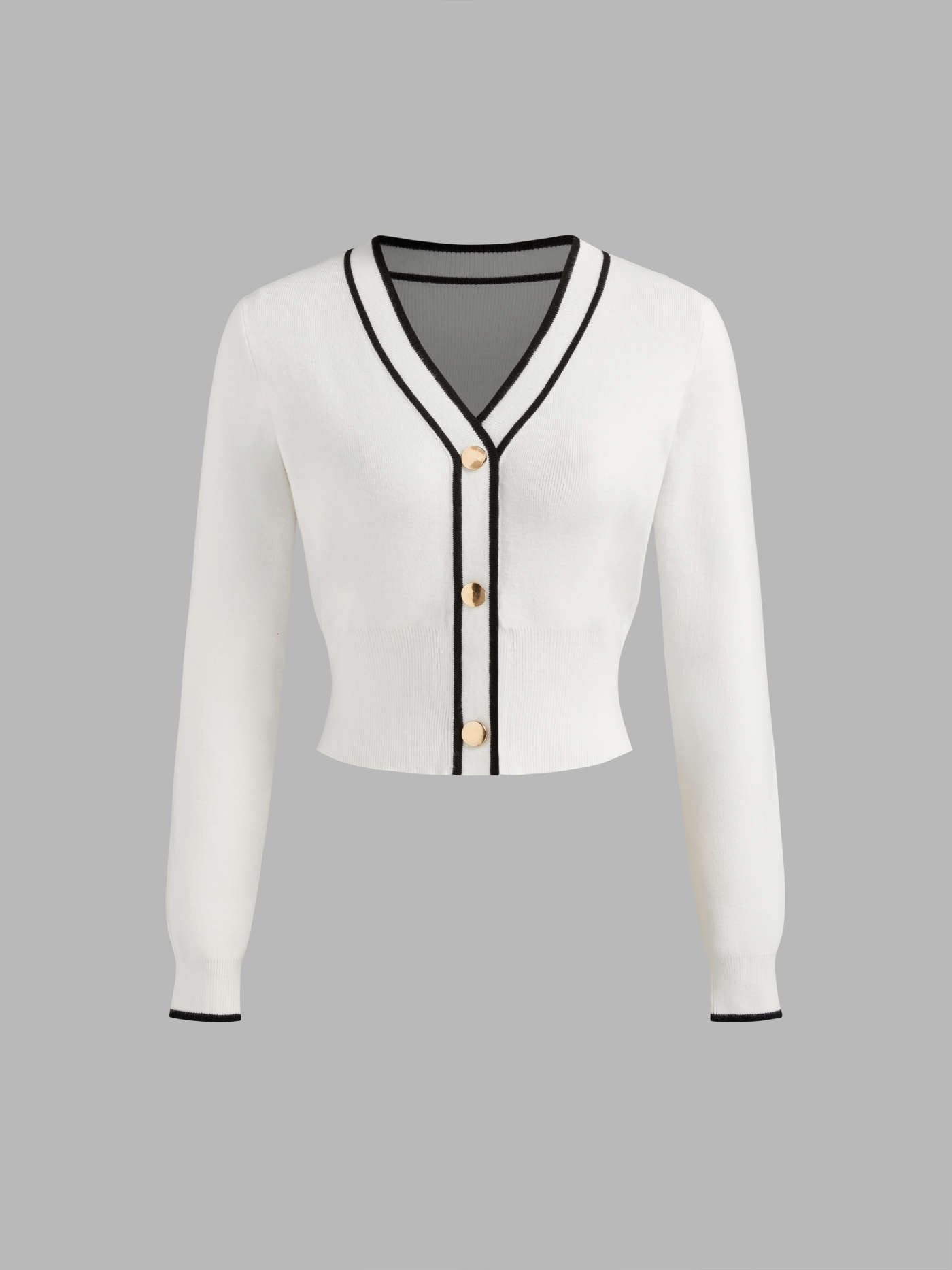 Knit V-neck Solid Contrasting Binding Button Cardigan | Cider