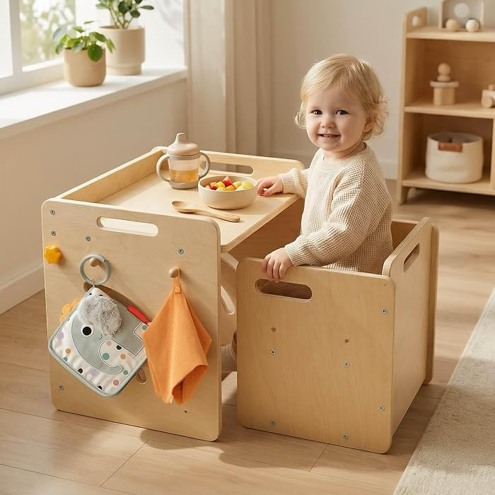 Montessori Table and Chair Set - Adjustable Toddler Weaning Table with Storage Box & Table Mat, B... | Amazon (US)
