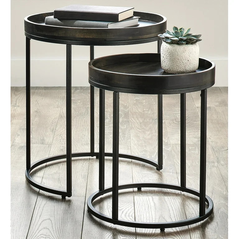 Better Homes & Gardens Tray Top Nesting Tables, Set of 2, Dark Walnut | Walmart (US)