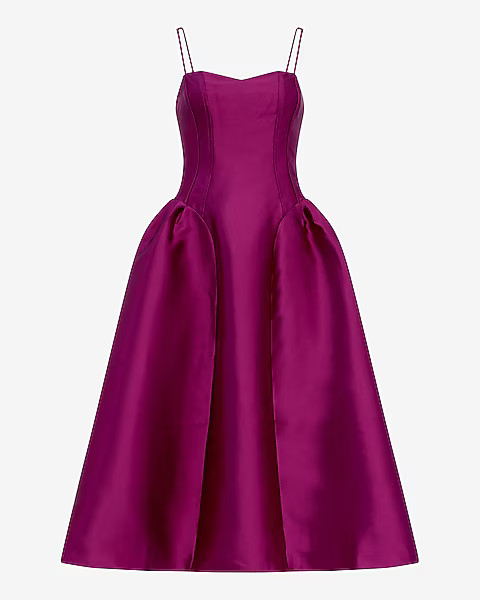 Satin Sweetheart Sleeveless Drop Waist Midi Dress with Pockets | Express