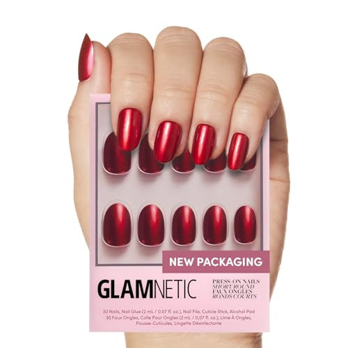 Glamnetic Press On Nails - Cherry Glaze | Short Round Bright Cherry Red Nails with a Glaze Finish | 15 Sizes - 30 Nail Kit with Glue | Amazon (US)