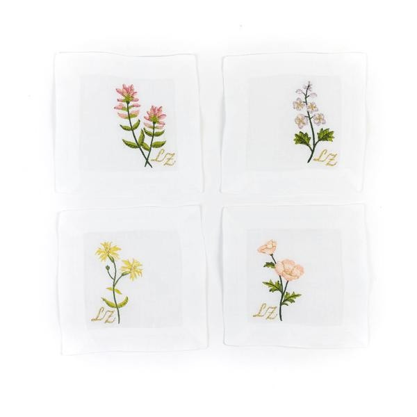 Mixed Floral Embroidered Cocktail Napkin Set | The Avenue