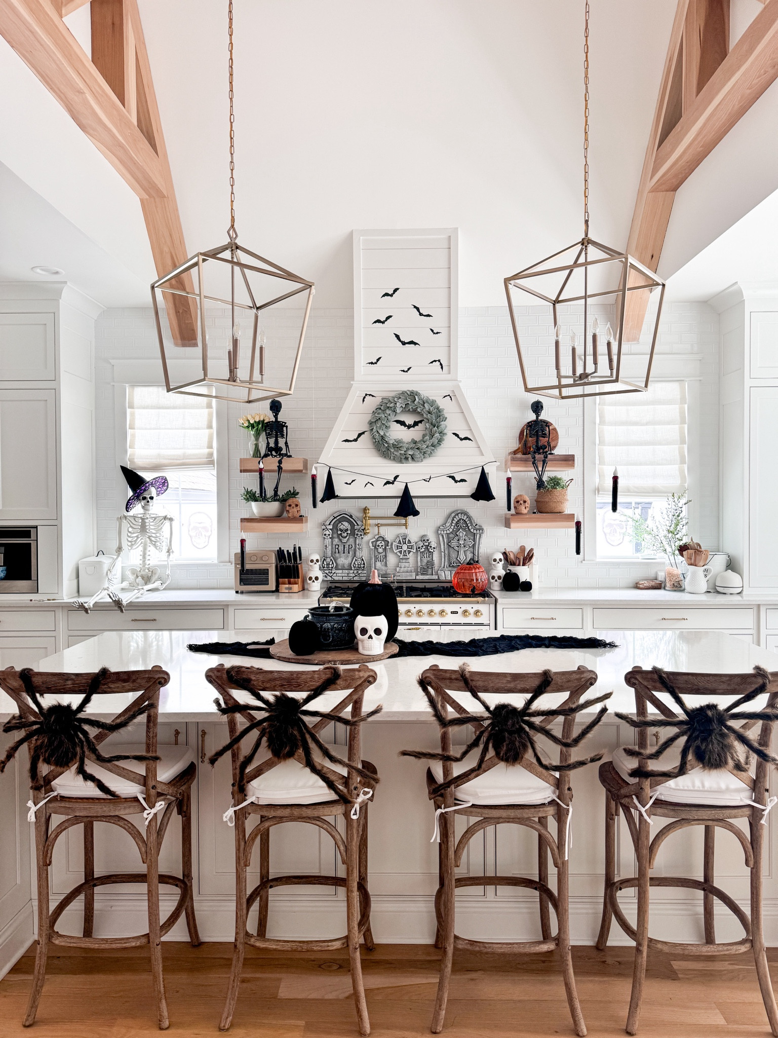 I love the spiders in the back of the chairs! I normally put wreaths on the back of our chairs when decorating for holidays so I thought the spiders were fun for Halloween! 

Decided last minute to decorate our kitchen for Halloween, but I didn’t have anything to decorate so I just ordered all this stuff off Walmart site. It’s affordable and I was able to get it same-day delivery. Depending on where you live, you can get Walmart as soon as same-day delivery, you can even get as soon as one hour delivery from your local store! a link I used to create this space below.

@Walmart #WalmartPartner