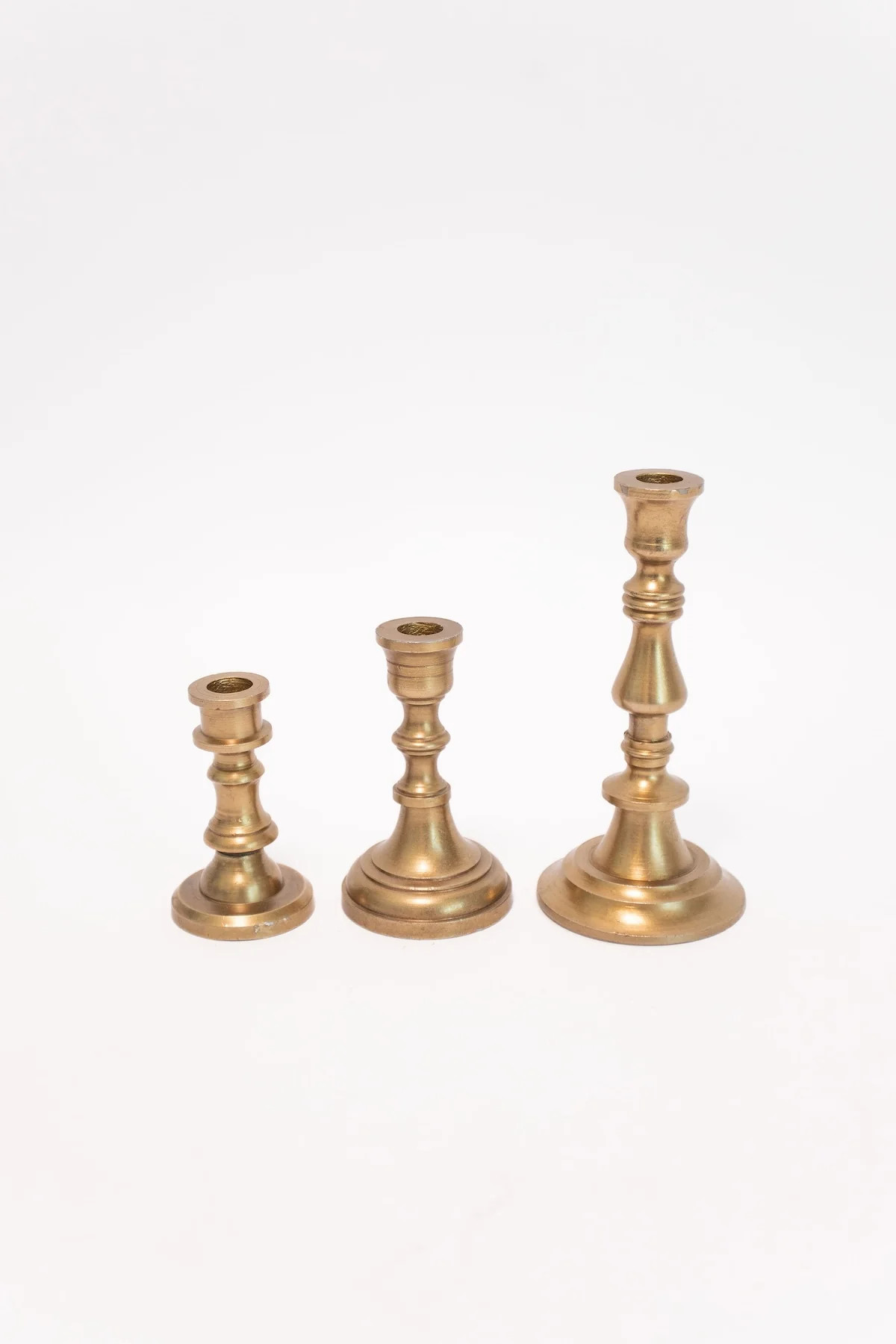 Mini Antique Brass Taper Holders - Set of 3 | THELIFESTYLEDCO