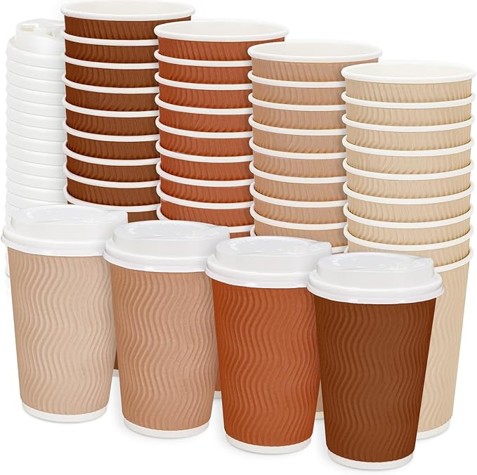 100Pcs Orange Disposable Coffee Cups with Lids 4 Gradient Orange Paper Cups Corrugated Ripple Wal... | Amazon (US)