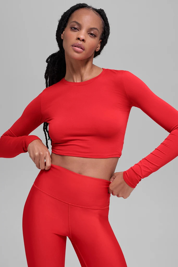 Alosoft Crop Finesse Long Sleeve - Bright Red | Alo Yoga
