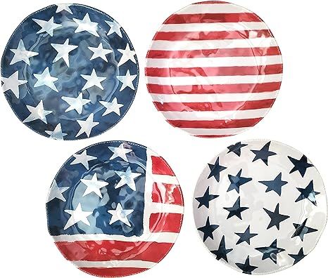 Americana Salad Accent Plates, Set of 4 Different Patriotic Designs, 9 inches by 9 inches | Amazon (US)