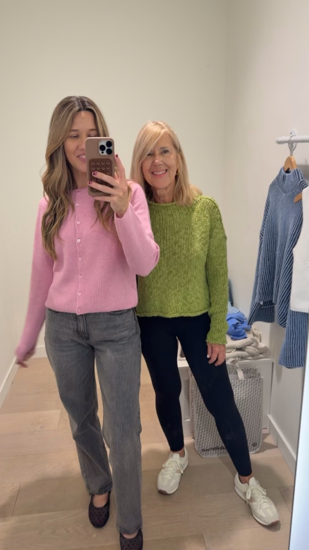 Sweater try in with mom at south moon under - my cardigan is a small and moms free people sweater is an xs 

#LTKOver40 #LTKvlog