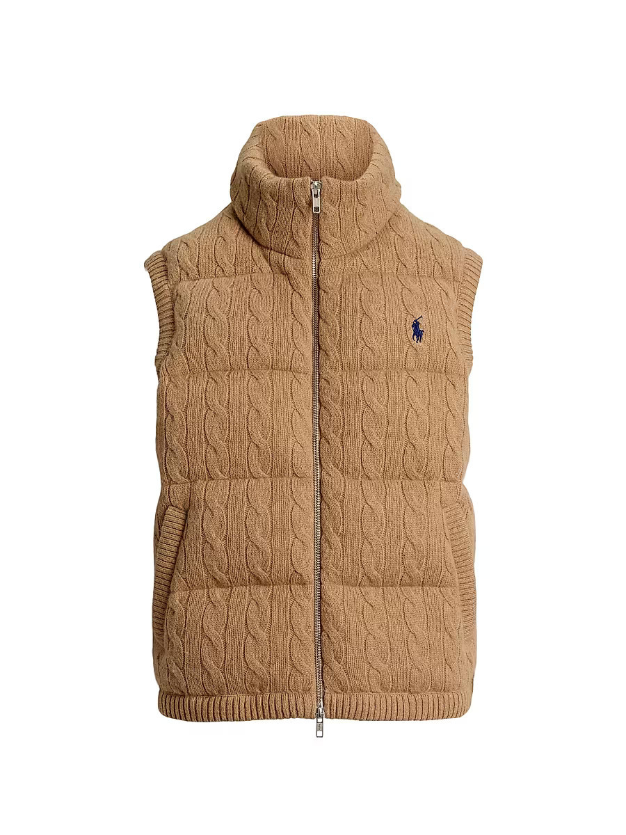 Women's Cable-Knit Wool-Cashmere Quilted Vest - Collection Camel - Size XXL | Saks Fifth Avenue