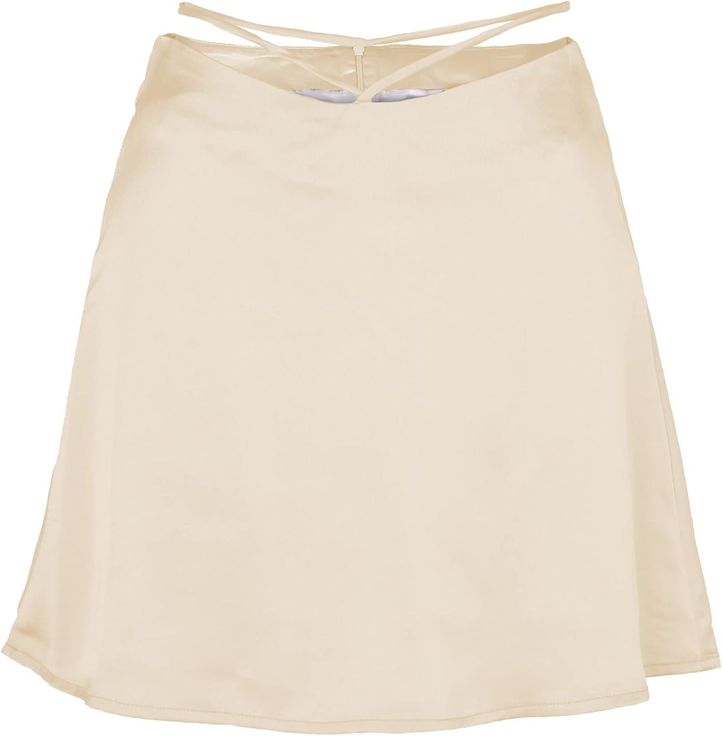 hathne Women's Tie Waist Satin Silky High Waist Zipper A-Line Mini Short Skirt | Amazon (US)