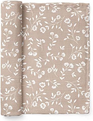 Muslin Swaddle Blanket – Wild Flower (Taupe) Floral Baby Blanket Wrap Cute Infant Newborn Essential  | Amazon (US)