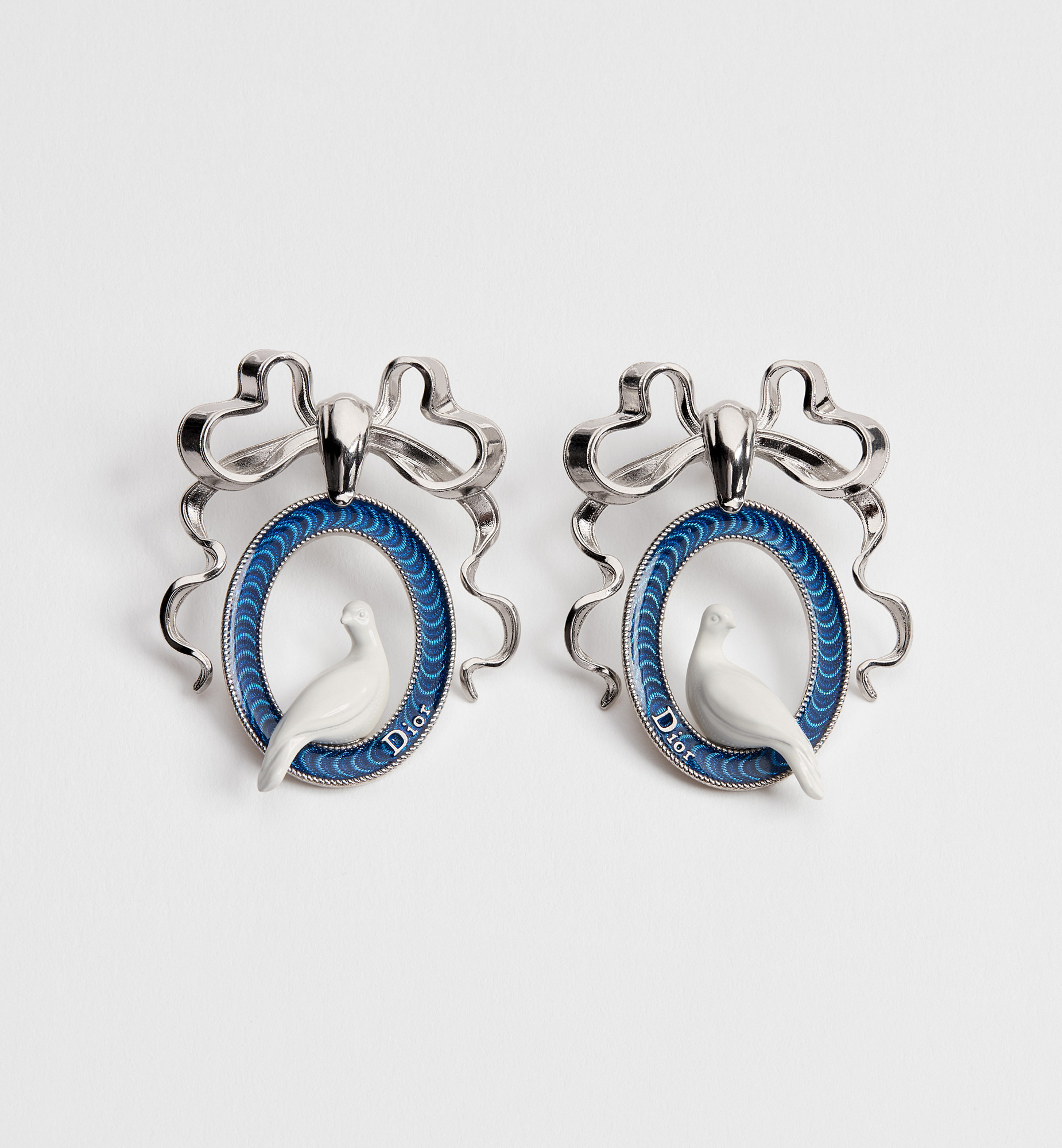 Dior Médaillon Earrings Silver-Finish Metal, Blue Lacquer and White Resin | DIOR | Christian Dior Parfums UK
