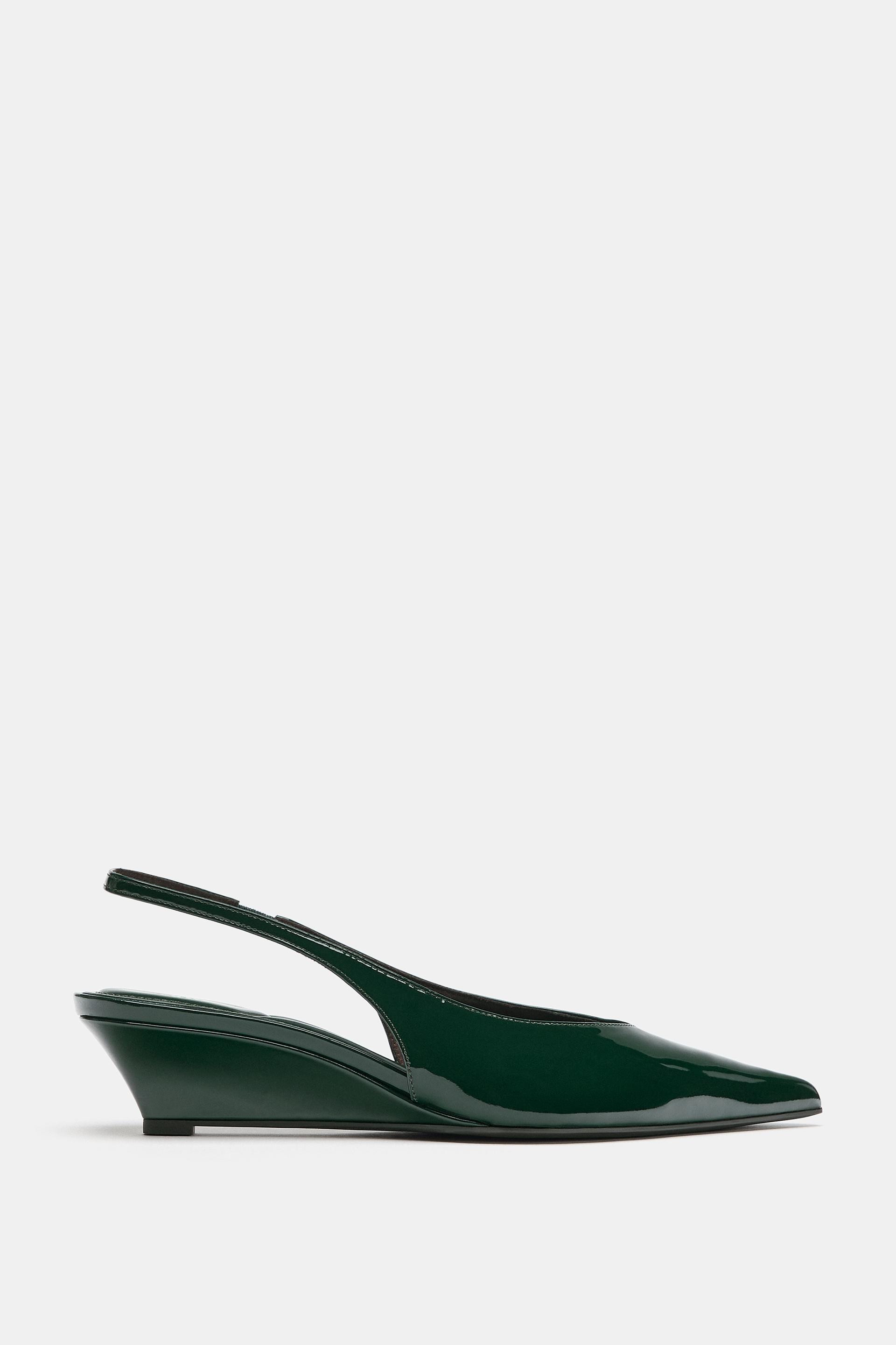 Zara - Patent-Effect Wedge Shoes - Green - 6½ - Woman | Zara US