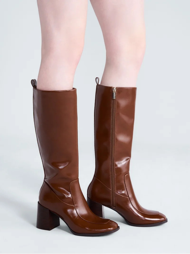 Free Assembly Women's Faux Leather Square Toe Tall Boots | Walmart (US)