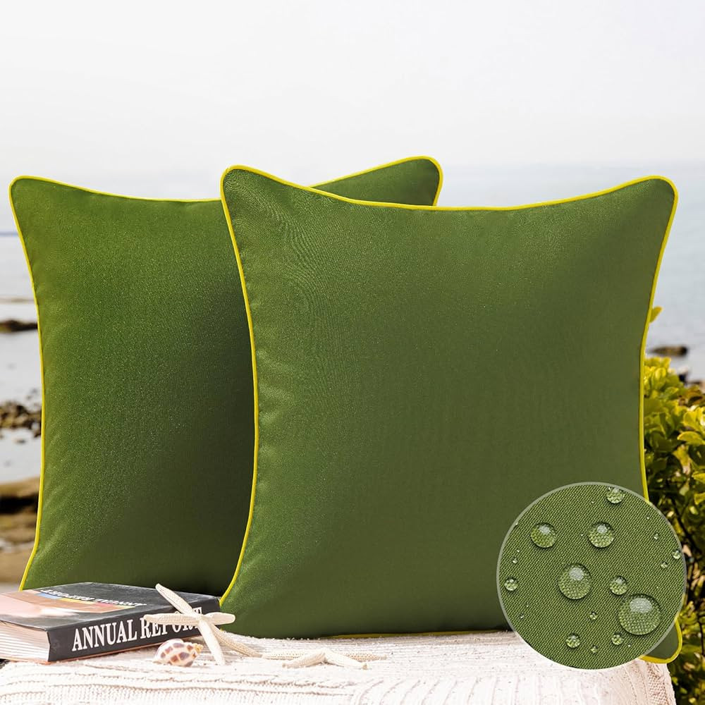 Phantoscope Pack of 2 Outdoor Waterproof Throw Pillow Covers with Contrast Piping, Decorative Squ... | Amazon (US)