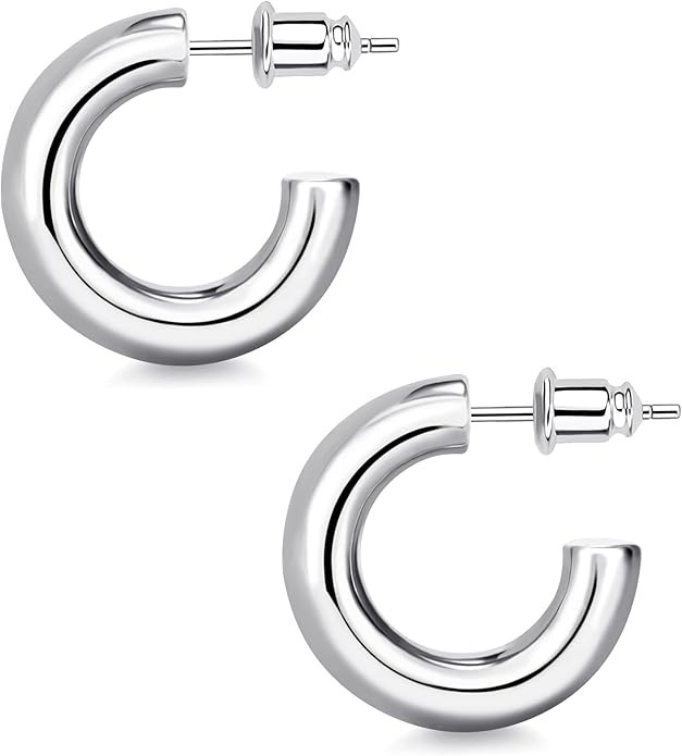 wowshow Chunky Gold Hoop Earrings, Small Gold Hoop Earrings for Women 14K Real Gold Plated Thick ... | Amazon (US)