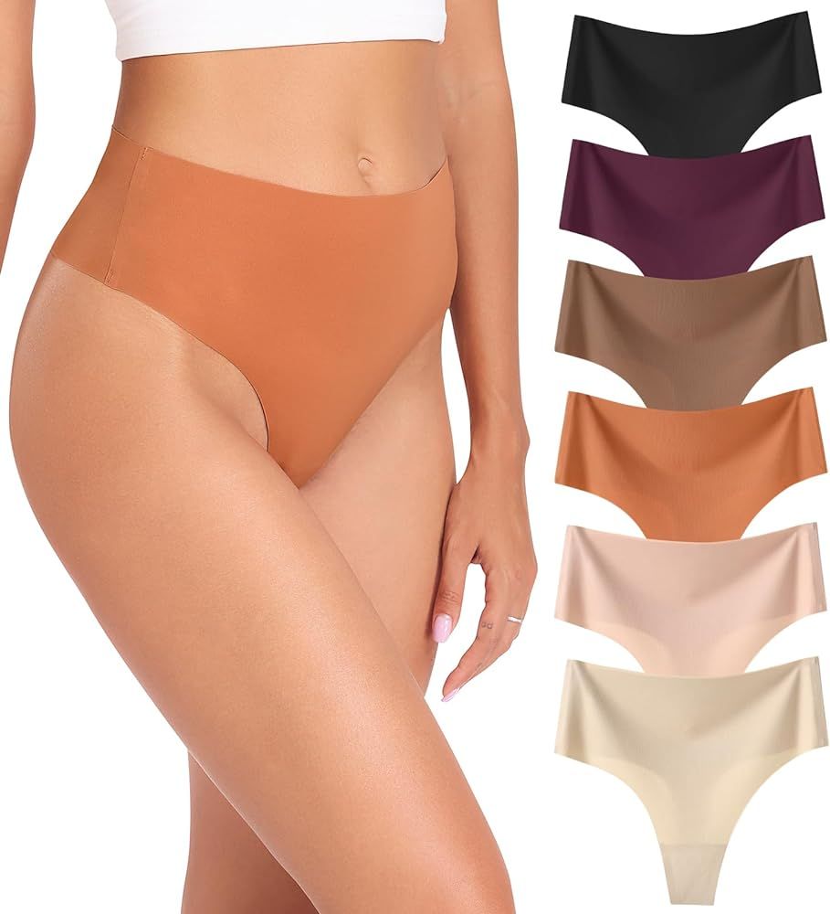 Wealurre Womens Underwear High Waisted Seamless Thongs for Women Breathable No Show Panties for L... | Amazon (US)