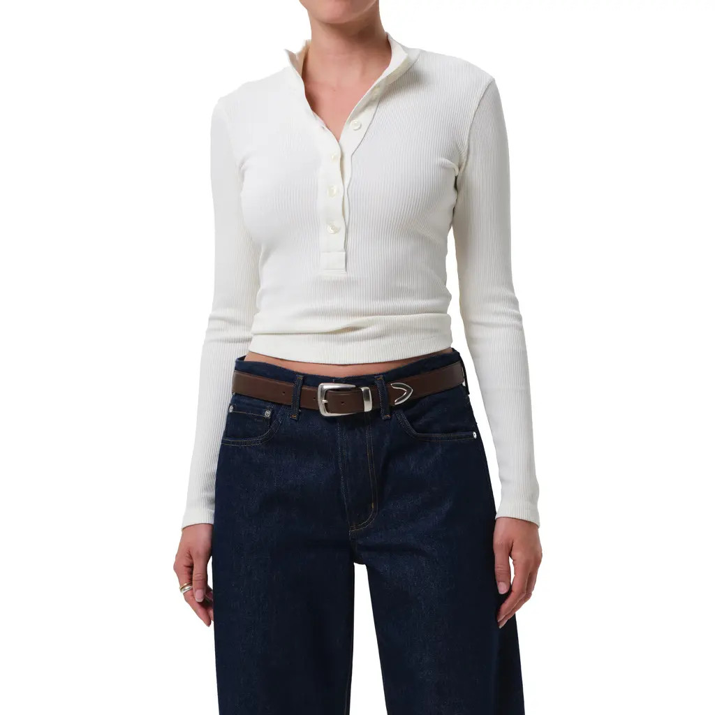 Citizens of Humanity | Citizens of Humanity Sheena Long Sleeve Rib Polo in Pashmina Off W at Nordstrom, Size Large — shop this pick from Emily's edit