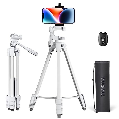 PHOPIK Extendable Tripod Stand - 55" Phone Tripod with 360 Panorama, Shutter-Video, 1/4" Mounting Screw for iPhone/Android/Sport Camera&Insta360 x5 - White | Amazon (US)