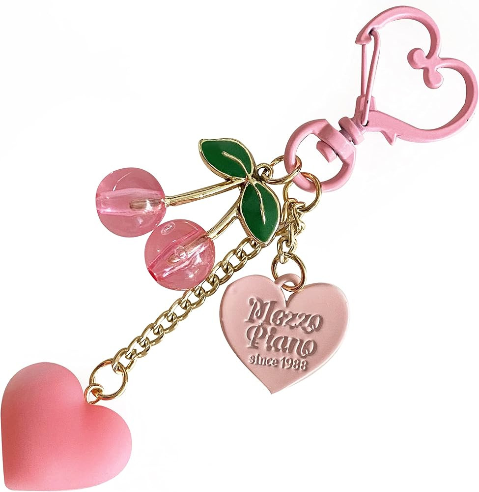 Cute Cherry Keychain with Heart Clasp, Lovely Heart Keyring Charm, Keychain Accessories for Women... | Amazon (US)