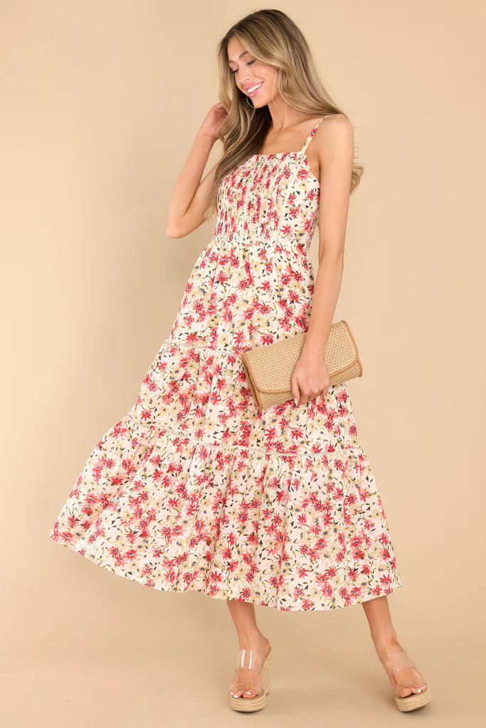 Free To Choose Ivory Floral Midi Dress | Red Dress 