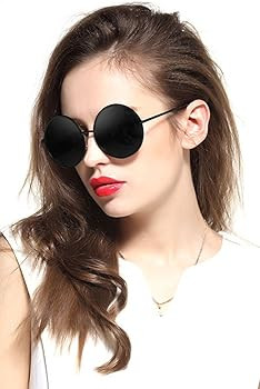 Oversized Round Circle Mirrored Hippie Hipster Sunglasses - Metal Frame | Amazon (US)