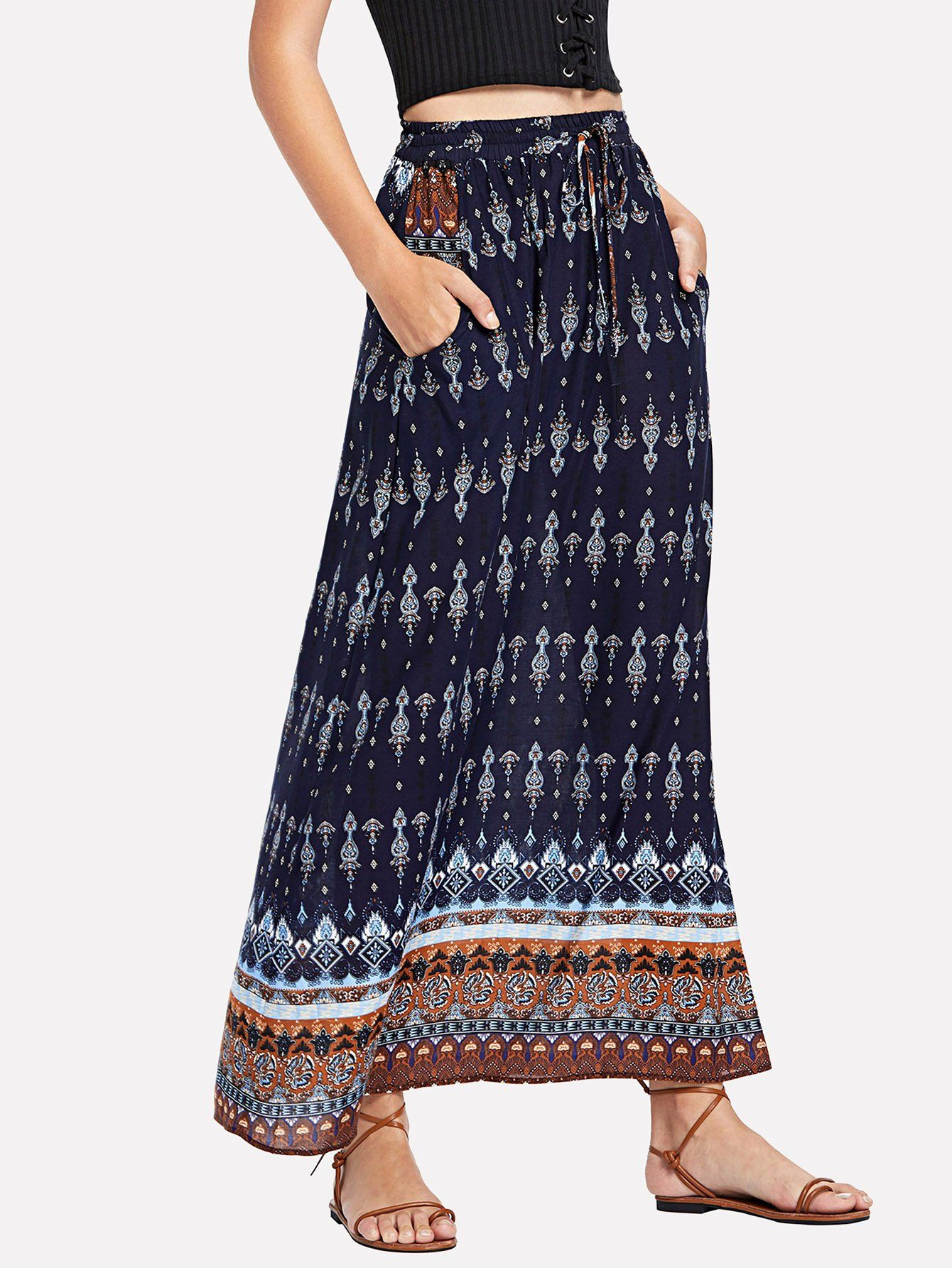 SHEIN Tribal Print Maxi Skirt | SHEIN