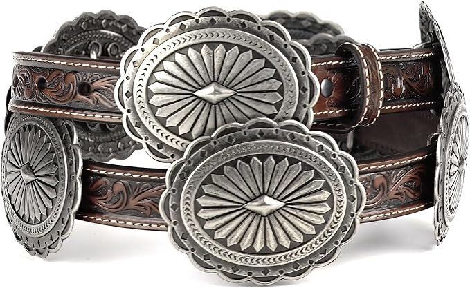 Ariat Women's Tooled with Silver Oval Concho Leather Belt | Amazon (US)