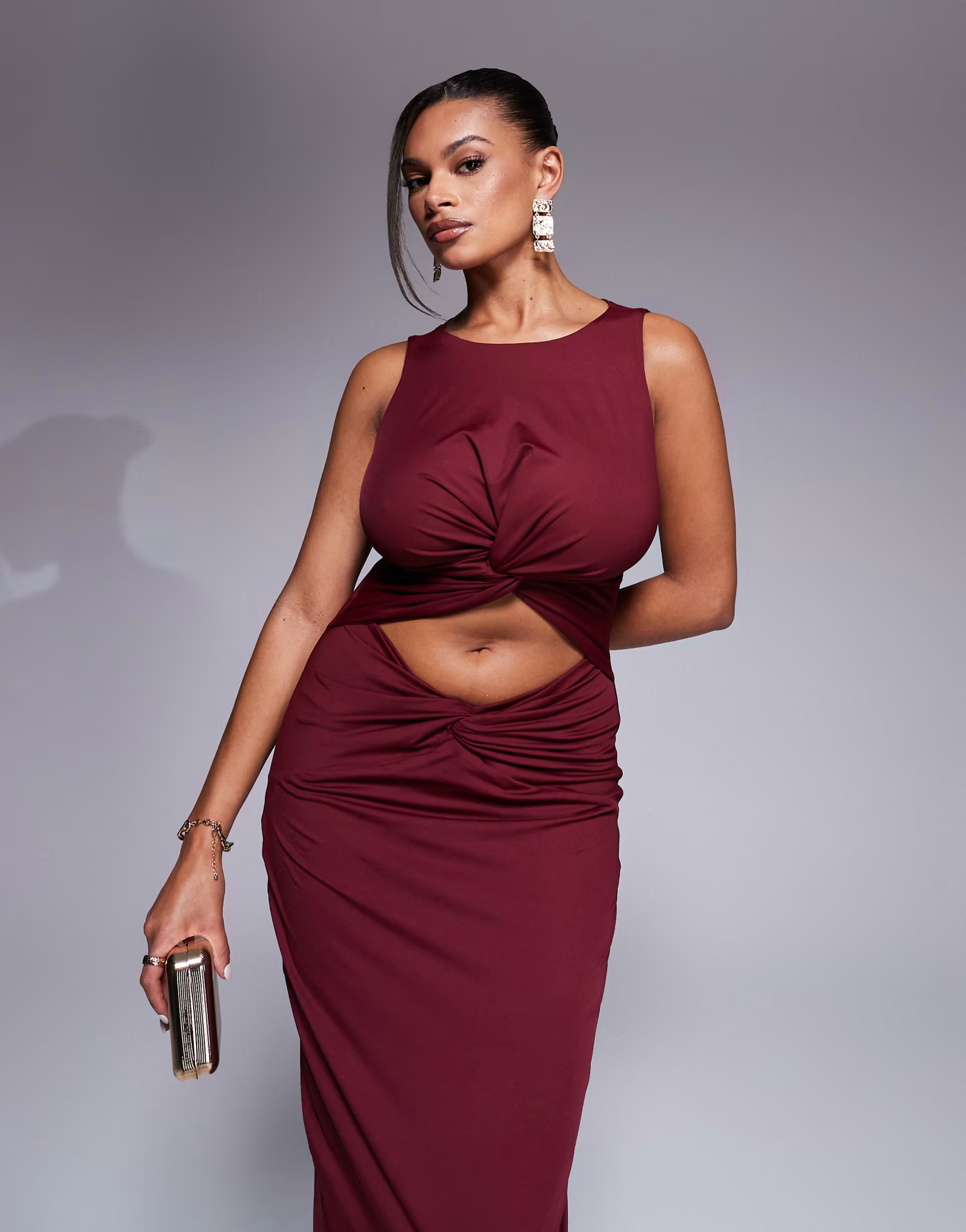 Taideux fuller bust Nikki jersey cut out midaxi dress with twist detail in deep red | ASOS (Global)