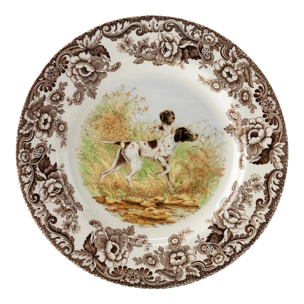 Spode Woodland Dogs Salad Plate 8", Flat Coated Pointer | Chairish