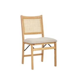 Powell Company Tara Natural Cane Back Folding Chair with Linen Fabric Seat HD1547DC20B - The Home... | The Home Depot