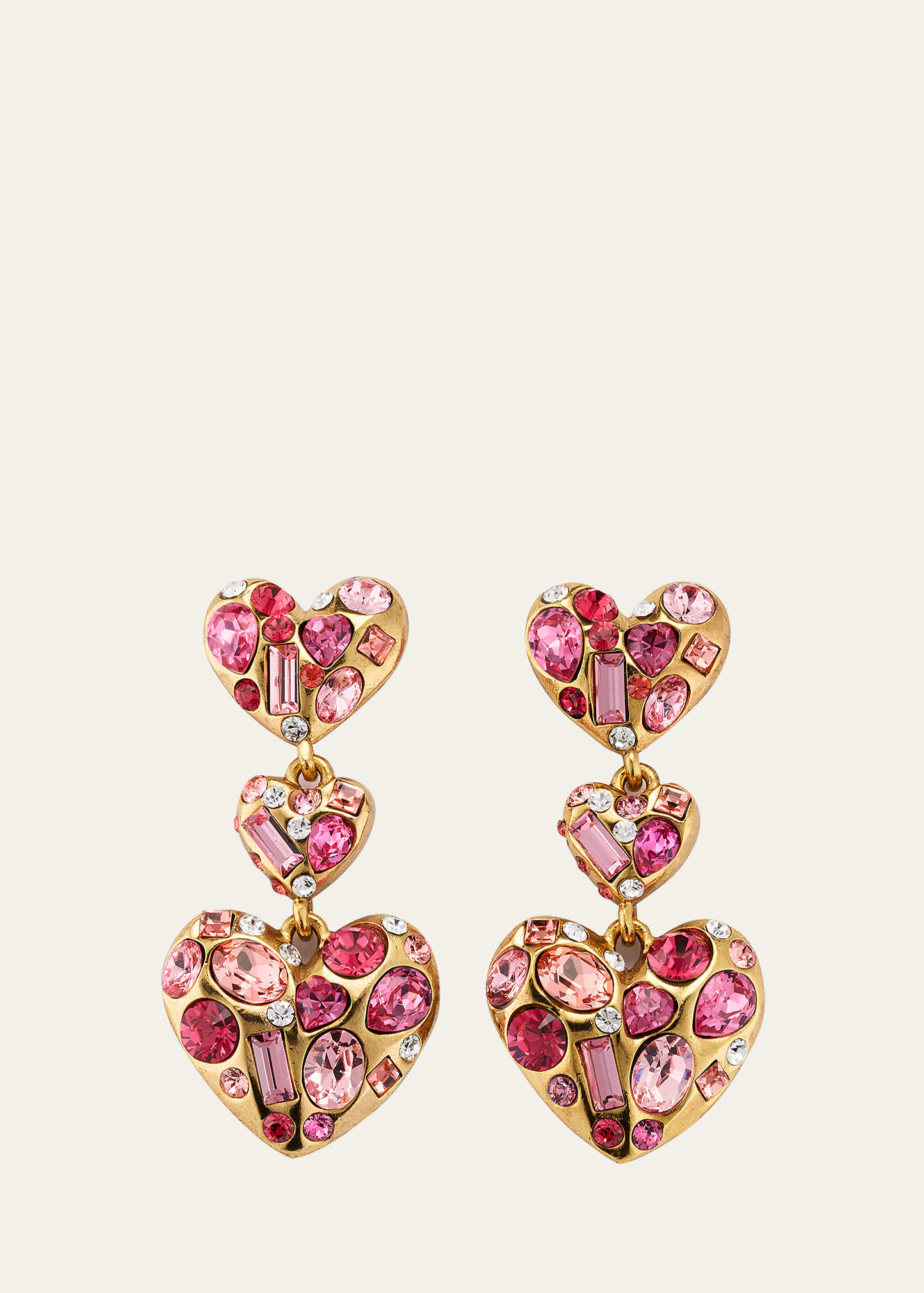 Oscar de la Renta Golden Gemstone Heart Chandelier Earrings | Bergdorf Goodman