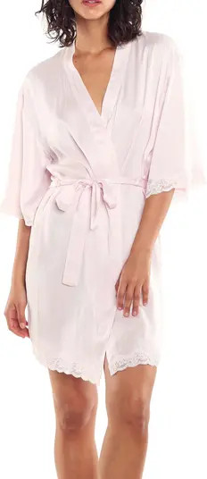 Lace Trim Silk Short Robe | Nordstrom