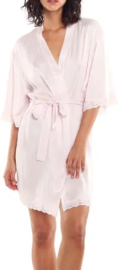 Lace Trim Silk Short Robe | Nordstrom