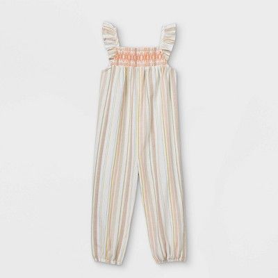 Toddler Girls' Striped Smocked Tank Jumpsuit - art class™ White | Target
