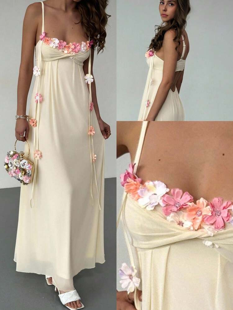 Aloruh Women's Elegant 3D Floral Decor Sleeveless Dress | SHEIN