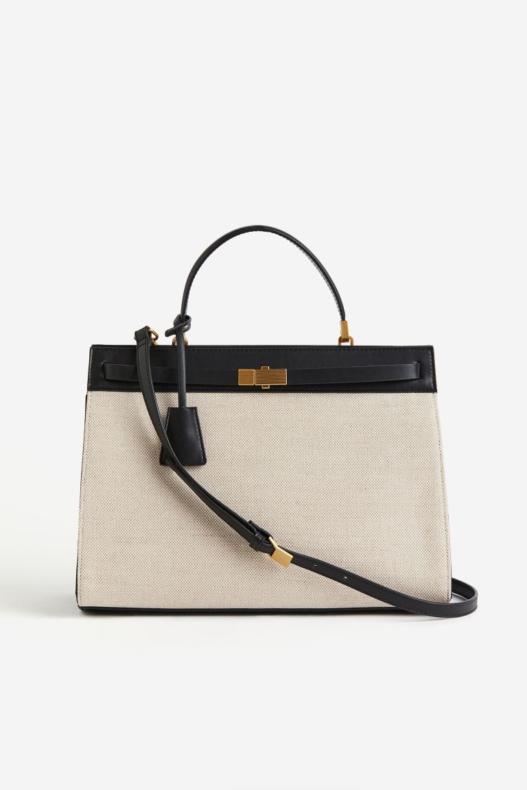 Large canvas crossbody bag - Black/light beige - Ladies | H&M US | H&M (US + CA)