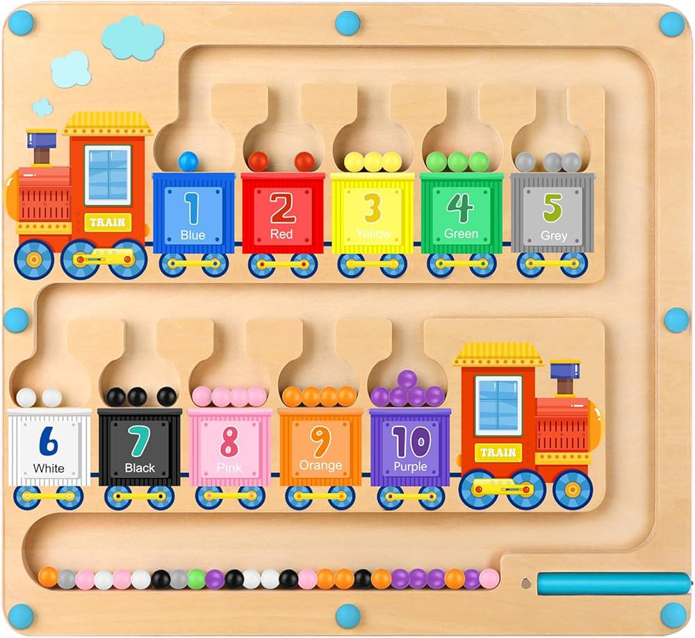 Magnetic Color and Number Maze,Montessori Toys for 2-5 Years Old Boys,Wooden Magnet Balls Puzzles... | Amazon (US)