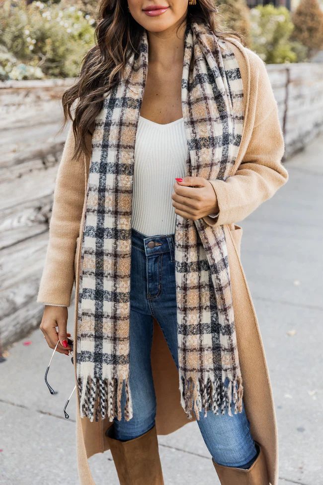 Make You Understand Khaki Plaid Scarf | Pink Lily