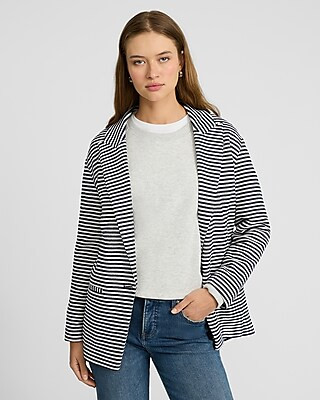 Striped Knit Oversized Boyfriend Blazer | Express