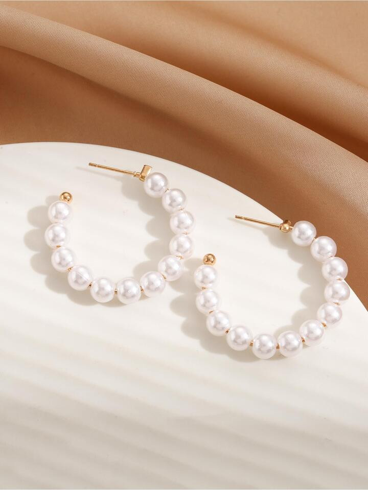 Faux Pearl Decor Hoop Earrings | SHEIN