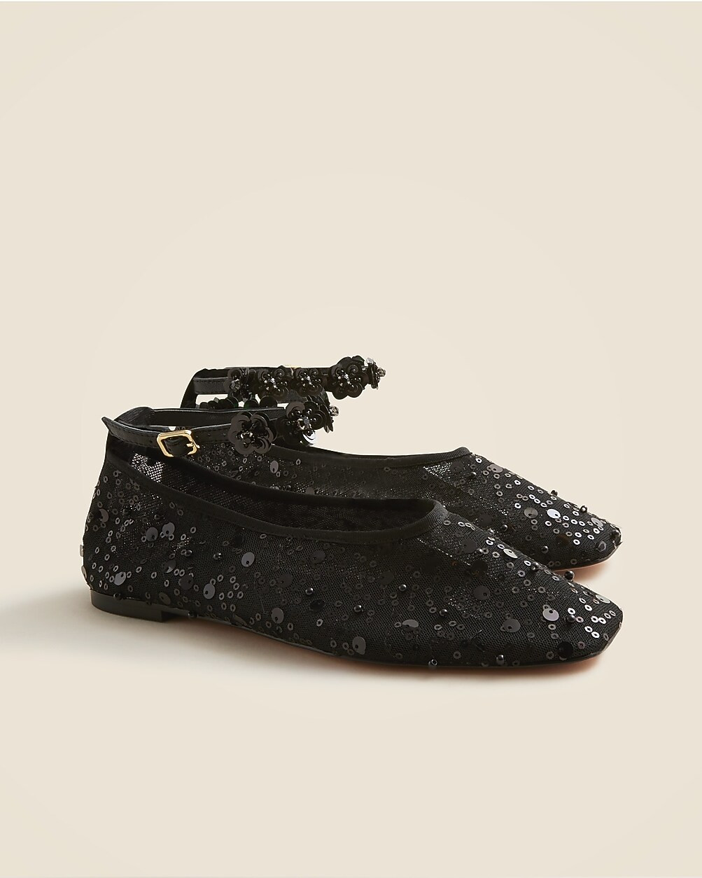 Quinn embellished removable ankle-strap ballet flats in sequin and mesh | J. Crew US