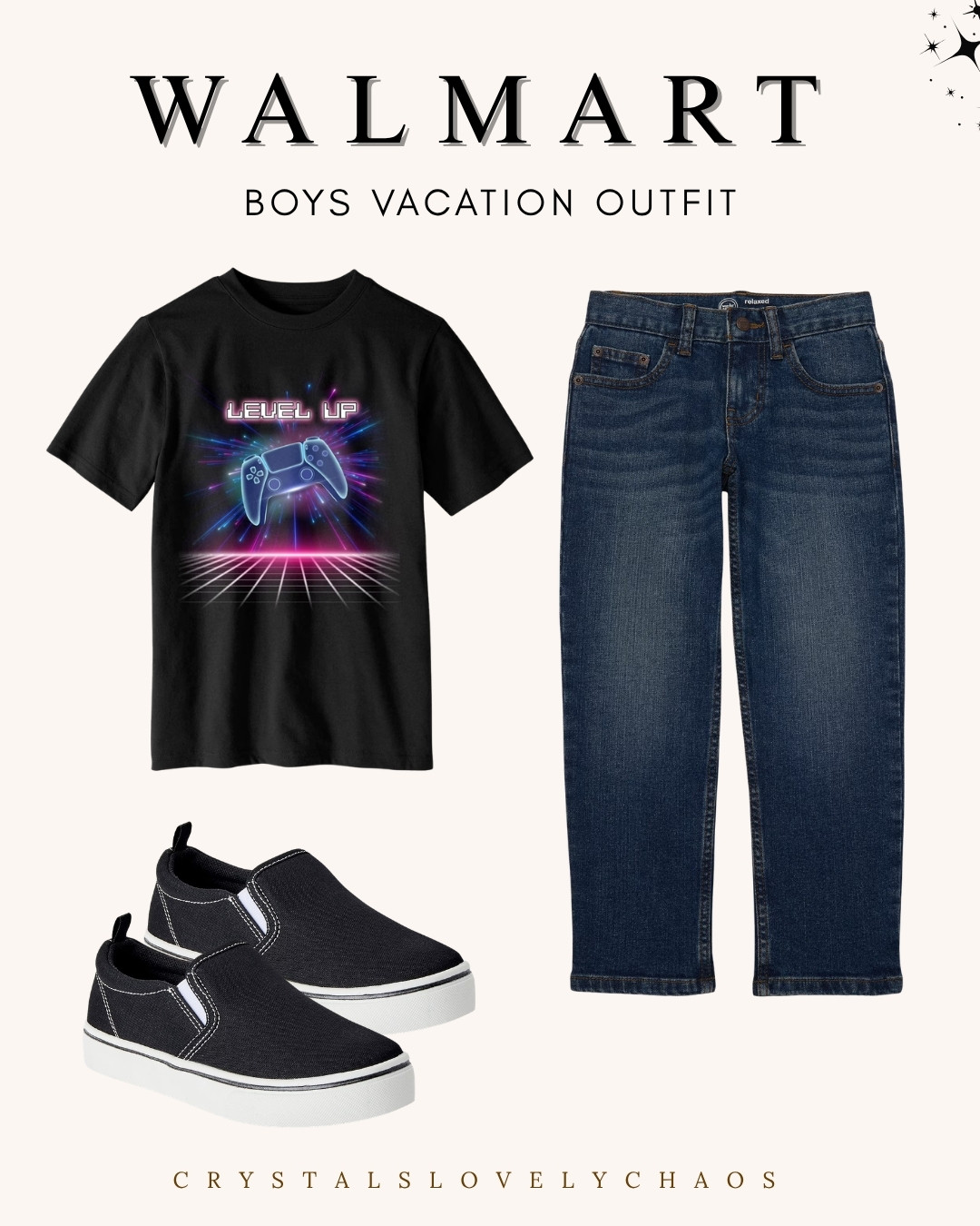 Keep him stylish and comfy with this Walmart boys’ outfit—casual shirt, durable jeans, and everyday shoes! Vacation spring summer outfit for boys. 

 #LTKBaby #LTKKids #LTKMens