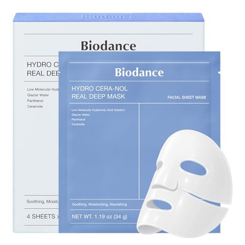 BIODANCE Hydro Cera-nol Real Deep Mask, Overnight Hydrogel Mask, Hydrating Facial Mask For Sensitive Skin, Redness Reducing & Quick Soothing Effect, Korean Skincare, Stocking Stuffers |1.19oz(34g)x4ea | Amazon (US)