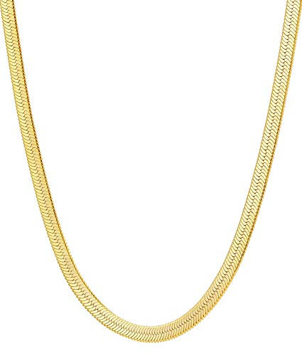 Fiusem Gold Plated Necklace for Women, Gold Plated Chain for women 14K Real Gold Plated Herringbone Necklace for Women, 4mm(W) 18"(L) | Amazon (US)