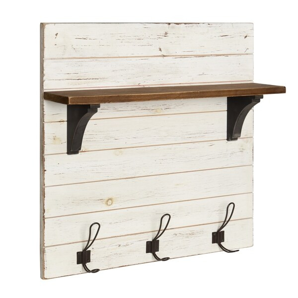 Kate and Laurel Jeran Wood Wall Shelf with 3 Hooks | Bed Bath & Beyond