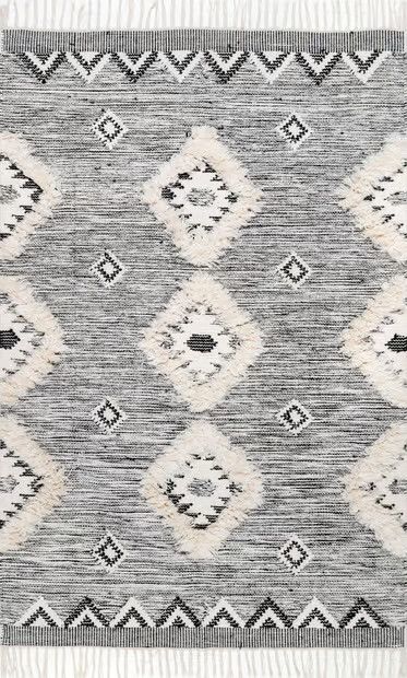 Black Shaggy Moroccan Lattice Fringe Area Rug | Rugs USA