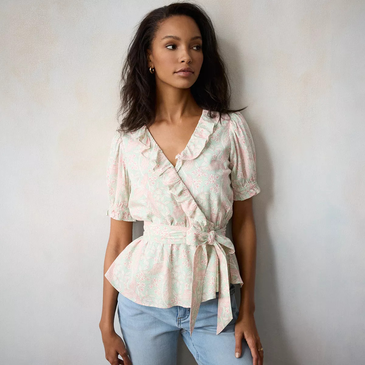 Women's LC Lauren Conrad Ruffle Front Wrap Top | Kohl's