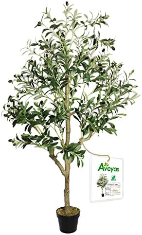 Aveyas 5ft Artificial Olive Tree in Cemented Plastic Pot, 5 feet Lifelike Leafy Fake Silk Tree Fa... | Amazon (US)