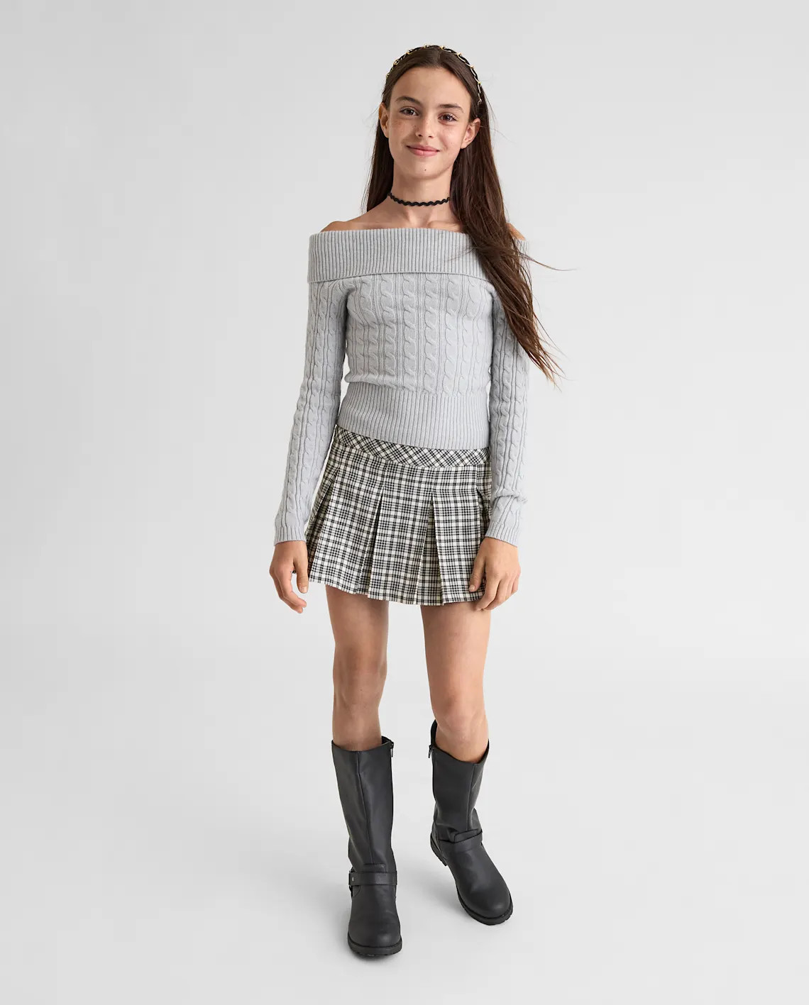 Tween Girls Plaid Pleated Skort - gray | The Children's Place